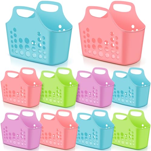 Nuogo 10 Pack Multicolor Plastic Basket with Handles Oval Shower Caddy Bulk - color: Assorted Multicolor