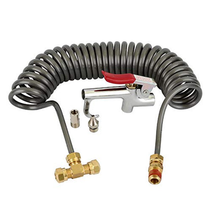 Heavy Duty Air Seat Blow Gun Kit for Truck, 1/4 Inch × 11.5 Feet PU Coil Air Hose, Lever Air Blow Gun with 2 Tips