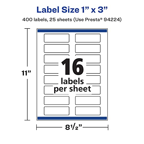 Avery® Printable Durable White Rectangle Labels, Sure Feed® Technology, 1" x 3", Print-to-the-Edge, Waterproof Labels, Laser & Pigment-Based Inkjet Compatible, 400 Total - style: 400 labels