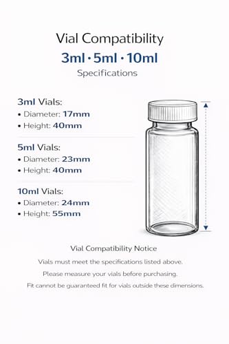 Vial Storage Case Organizer – 12 Slot, Fits 3mL 5mL 10mL Vials – TRT HRT Peptide Insulin Medication Holder – Compact Travel Case with Adapters