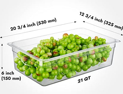 CURTA 6-Pack Full Size 6" Deep NSF Polycarbonate Food Pans | Dishwasher & Freezer Safe Clear Container for Prep Tables, Buffet, Salad Bar, Commercial & Home Kitchen - color: Full Size, size: 6" Deep
