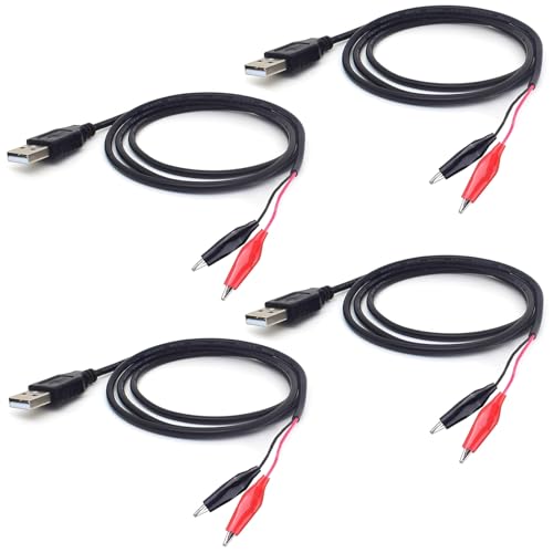 USB to Alligator Clip Adapter Cable Crocodile Clip Jumper Probe to USB Male Test Wre 22AWG Adapter Red and Black Wire Alligator Clip Cable for Testing The Circuit [4pack 3.3FFt / 100cm] - size: 4pcs-3.3Ft-Usb to Alligator