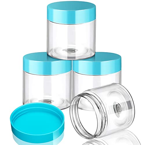 Patelai 4 Pcs Plastic Jars with Lids, Blue, 2 oz, Wide Mouth - color: Blue, size: 2 oz
