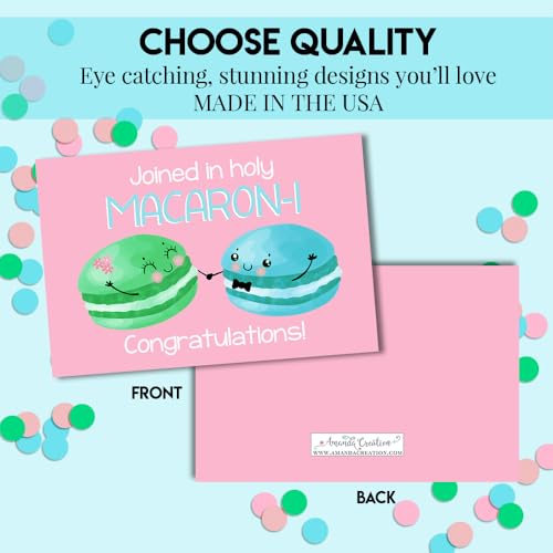 Amanda Creation Funny Wedding Card for Bride and Groom, 4x6 Blank Inside with Silver Envelope, Macaron Newlywed Congratulations Greeting - style: Macaron Cookie