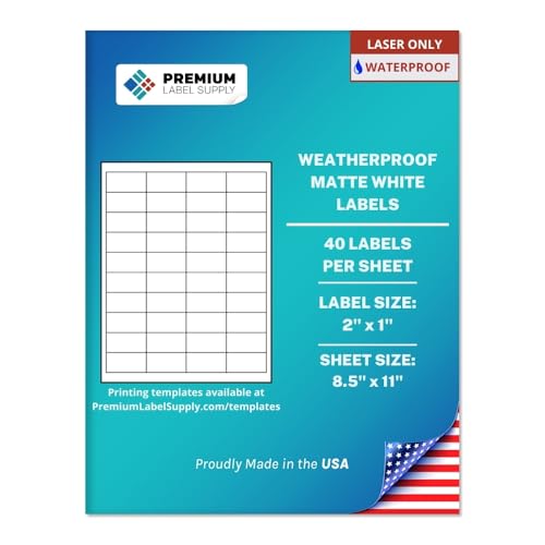 Premium Label Supply Waterproof Matte White Sticker Labels – 2" x 1" – Laser Printers Only – (40 Labels/Sheet), 100 Sheets - 4,000 Total Adhesive Labels - size: 4000 Labels
