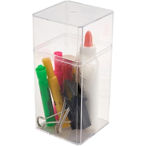 Pioneer Plastics 048C Clear Large Tall Rectangular Plastic Container, 3.75" W x 3.75" D x 8.25" H