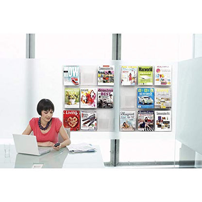 Safco Reveal Literature Rack, 9 Compartments Magazine Holder, Wall-Mounted Brochure Organizer, Acrylic, Clear