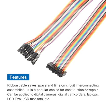 MECCANIXITY 1 Pcs IDC Rainbow Wire Flat Ribbon Cable FC-Female to 20P 39.3 Inch Length 2.54mm Pitch Breadboard Jumper Wires for Electronic Projects - size: 39.3 Inch, style: 20 Pin