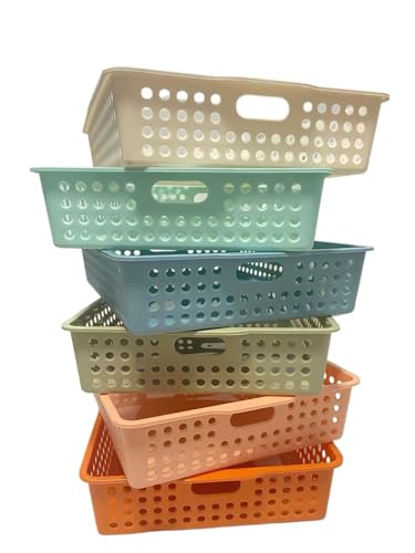 6 Pack Classroom Paper Baskets, Organizing Desk Boho Tray for A4 Papers, Classroom Storage Plastic Paper Bins, Fun Turn In Trays for Teachers and Students, Office Desk Room Trays