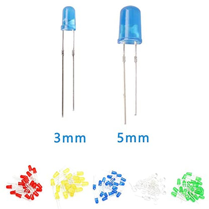 Adeept Clear LED Diodes, 3mm 5mm 2 Pin Round Assorted 5 Colors Kit, 300 Pcs - style: 300pcs-5mm and 3mm LED