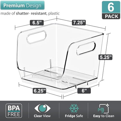 Sorbus Clear Pantry Organizer with Stackable Storage Bins, Open Front - size: Small Square, style: 6 Pack