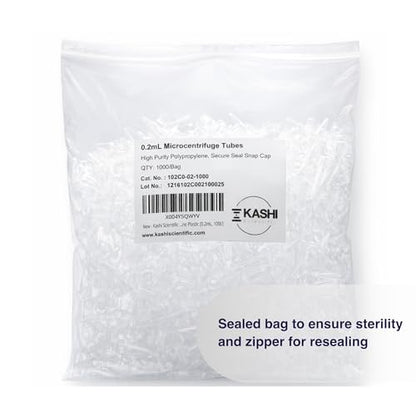 Kashi Scientific 0.2mL Clear Snap Cap PCR Tube with Graduation, Lab Grade Polypropylene Plastic [0.2mL, 1000] - size: 0.2mL