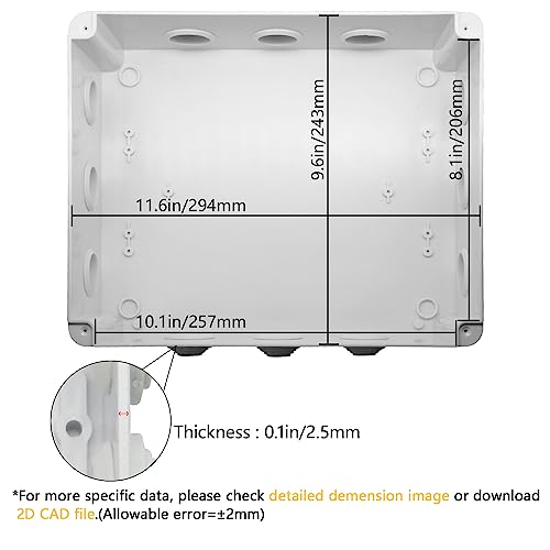 LeMotech ABS Plastic Dustproof Waterproof IP65 Junction Box Universal Electrical Project Enclosure White 11.8 x 9.8 x 4.7 inch (300 x 250 x 120 mm) - size: 11.8" x 9.8" x 4.7" (1pc)