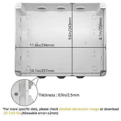 LeMotech ABS Plastic Dustproof Waterproof IP65 Junction Box Universal Electrical Project Enclosure White 11.8 x 9.8 x 4.7 inch (300 x 250 x 120 mm) - size: 11.8" x 9.8" x 4.7" (1pc)