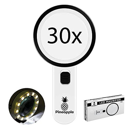 Magnifying Glass with Light, 30X Handheld Large Magnifying Glass for Reading, Lighted Magnifier for Seniors, Macular Degeneration, Coins, Jewelry, Elderly