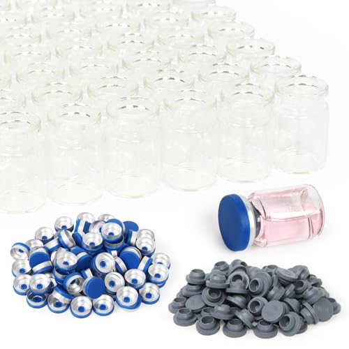 100 Pack 5ml Clear Glass Vials with Caps – 1.5 Dram Lab Headspace Vials - color: Clear Vial Blue Cap, size: 5ml