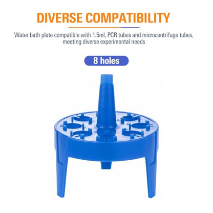 Plastic Round Floating Tube Rack, 8-Well Water Bath Plate, Tube Bracket with Leg for 1.5ml Microcentrifuge Tube, Blue, 1 Pcs - size: 8-Well