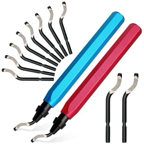 2 Pack Deburring Tool Set + 12 BS1010 Steel Blades, 3D Printing Deburring Tools, Suitable for Metal, Resin, Copper, Plastic, PVC Pipes, and 3D Printed Edge Deburring Reamers