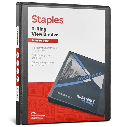 Staples 3-Ring Binder, 0.5 Inch D-Ring, Black, 120 Sheets - color: Black, size: 0.5-Inch, style: 1 Pack