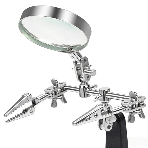 Helping Hands Magnifier Glass Stand with Alligator Clips - 5X Magnifying Lens, Perfect for Circuit Board Repair, Electronics Soldering, Hobby Crafts