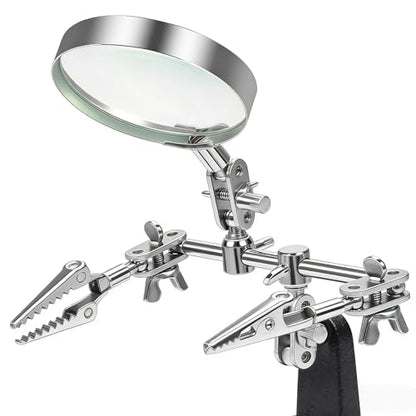 Helping Hands Magnifier Glass Stand with Alligator Clips - 5X Magnifying Lens, Perfect for Circuit Board Repair, Electronics Soldering, Hobby Crafts