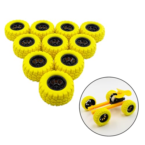 10PCS Toy Wheel Model Car Rubber Tire Wheel with 5PCS Shaft Round Rod Axles for RC Car Truck Robot DIY Model Building Parts (2x36mm Yellow) - style: 2x36mm Yellow