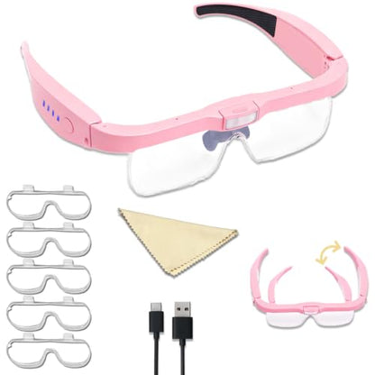 Professional Hands-Free Headset Magnifying Glasses with LED - color: Pink