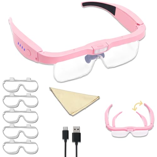 Professional Hands-Free Headset Magnifying Glasses with LED - color: Pink