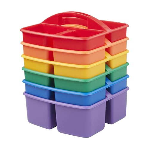 ECR4Kids 3-Compartment Small Storage Caddy Organizer, 6-Pack, Primary - color: Primary