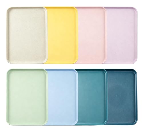 8 Pack Fast Food Serving Tray | 15 by 10-Inch Wheat Straw Cafeteria Art Tray, Rectangular Restaurant Serving Platter for Party, Home, School, Restaurant - size: L-15”×10“