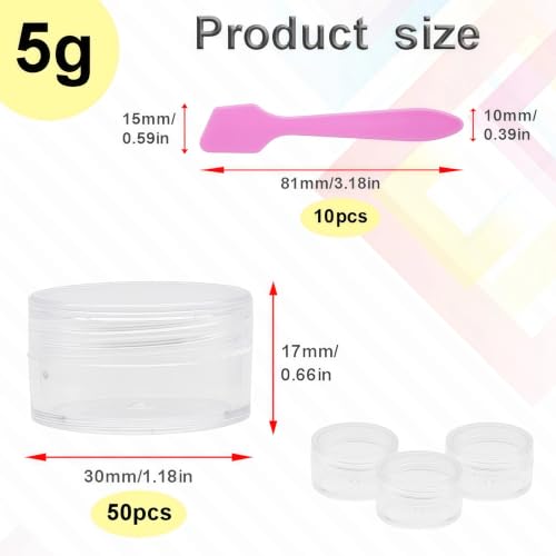 50 Pcs Makeup Sample Containers 3g/5g Sample Containers with Lids Tiny Sample Jars for Skincare Cream Lotion Jewelry Beads DIY Crafts Travel (FZG/5g/Tm) - color: transparent color, size: 5g