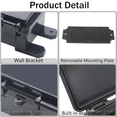 Junction Box, Hinged Black Cover IP67 Waterproof ABS Project Box with Mounting Plate Electrical Box Enclosure with Wall Bracket 7.9 x 3.9 x 2.8inch(200x100x70mm) - color: Black, size: 7.9"x3.9"x2.8"
