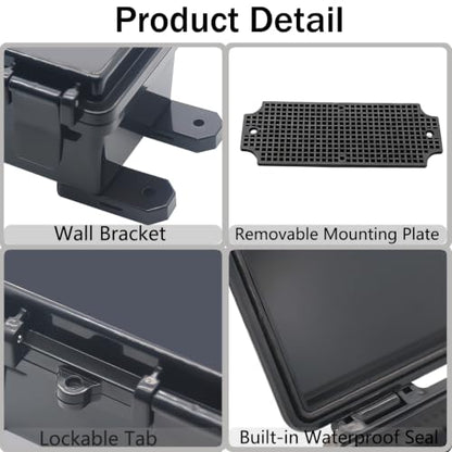 Junction Box, Hinged Black Cover IP67 Waterproof ABS Project Box with Mounting Plate Electrical Box Enclosure with Wall Bracket 7.9 x 3.9 x 2.8inch(200x100x70mm) - color: Black, size: 7.9"x3.9"x2.8"