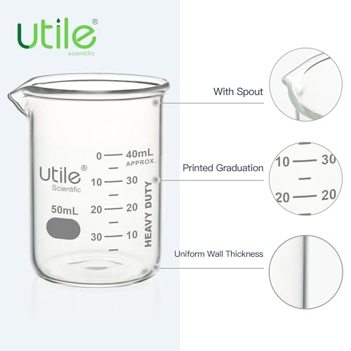 Utile 50ml Beaker Shot Glasses, 24pcs of 1.7oz Low Form Glass Beakers Set, Borosilicate 3.3 Glass Chemical Beaker with Printed Graduation, 4000.0050.24 - style: 50 ml (24pcs)