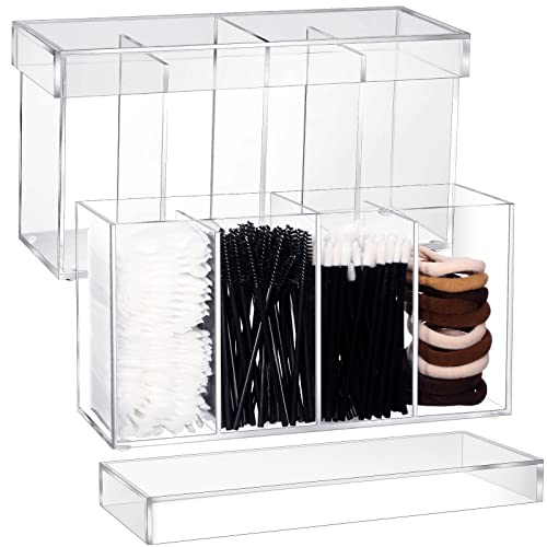 2 Pack 4 Compartment Acrylic Makeup Organizer with Lid Lash Cart Organizer for Lash Techs Bathroom Storage with 4 Tray Eyelash Mascara Brushes Supplies Brush Holder for Cosmetics or Office Supplies