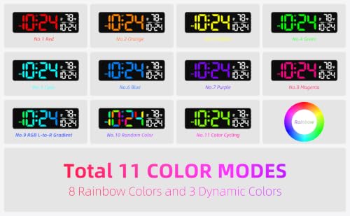 Large LED Digital Wall Clock with Date, Temperature, Auto-Brightness, Auto-DST | Big Digital Clock for Bedroom, Desk, Classroom, Living Room, Kitchen, Office, Gym, Farmhouse, Xmas Gift for Seniors - color: Rgb