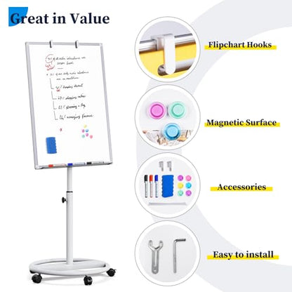 Maxtek Whiteboard on Wheels 36 x 24 in, Magnetic Rolling Dry Erase Easel - color: White, size: 24"W x 36"H