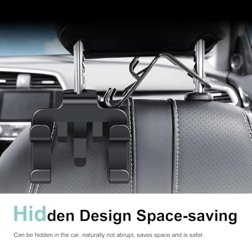 2 PCS Car Headrest Hooks, Multifunctional Heavy‑Duty Car Seat Back Hanger with Phone Holder, Auto Headrest Purse Bag Hook, Universal for Most Cars Front & Back Seats (Black)