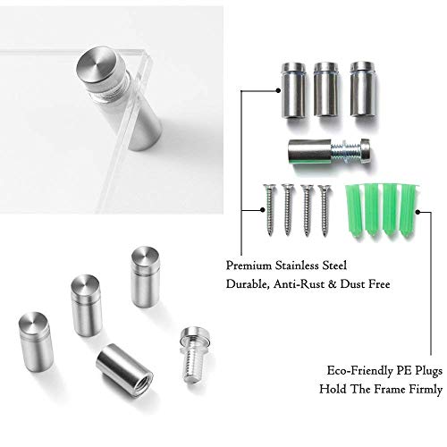 Standoff Screws for Wall Mount Acrylic Picture Frame Hardware 1/2" x 1" Aluminum Silver Finish Nails for Acrylic Glass Sign Holder 20 Pcs - size: Pack of 20