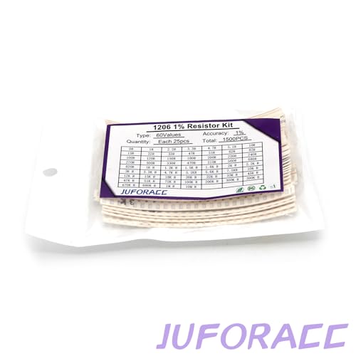 1500PCS 1206 SMD Resistor Kit 0-10M Ω ohm 60 Values 1/4 Watt 0.25W ±1% Tolerance Thick Film 0-10MR SMT Chip Resistors Assortment Set
