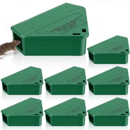 Qualirey 8 Pcs Large Rat Bait Station Mouse Bait Box with Key, Dark Green - color: Dark Green