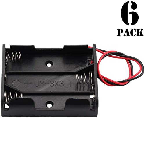 6 Pieces 3 Slots x 1.5V AA Battery Case Holder Battery Spring Clip Storage Box with 6 inches Wire Leads - size: 6 x 3 Slots AA without Switch