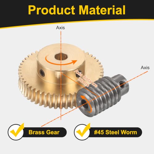 uxcell Worm Gear Set 50T 1 Module 50:1 Reduction Rate, 8mm/6mm Bore - size: 8mm/6mm Bore (1Mod 50T)