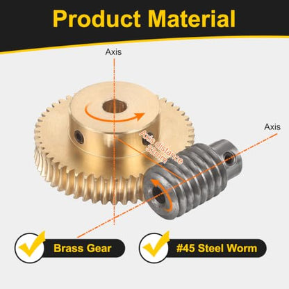 uxcell Worm Gear Set 50T 1 Module 50:1 Reduction Rate, 8mm/6mm Bore - size: 8mm/6mm Bore (1Mod 50T)