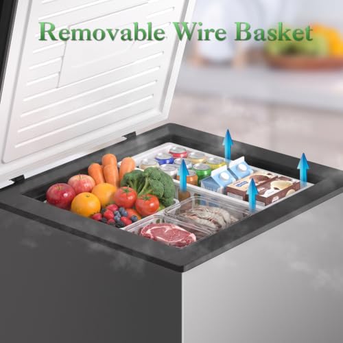 LifePlus Chest Freezer 4.0 Cubic Feet with Removable Storage Basket, Deep Freezer 7 Adjustable Temperature, Energy Saving, Super Quiet for Garage, Office, Kitchen, or Apartment - color: Gray