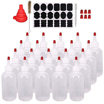20 Pack 6-Ounce Plastic Squeeze Bottles with 20pcs Red Tip Caps and Measurement - Good for Crafts, Art, Glue, Multi Purpose Set of 20 with extra 6 Red Cap 36 Chalk Labels and 1 Pen - size: 6oz 20pack
