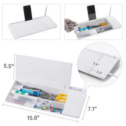 Small Glass Desktop Whiteboard Dry-Erase-Board - Computer Keyboard Stand with Wireless Charger White Board Surface Pad with Drawer, Desk Organizers with Accessories for Office, Home, School Supplies - color: Wireless Charging - White