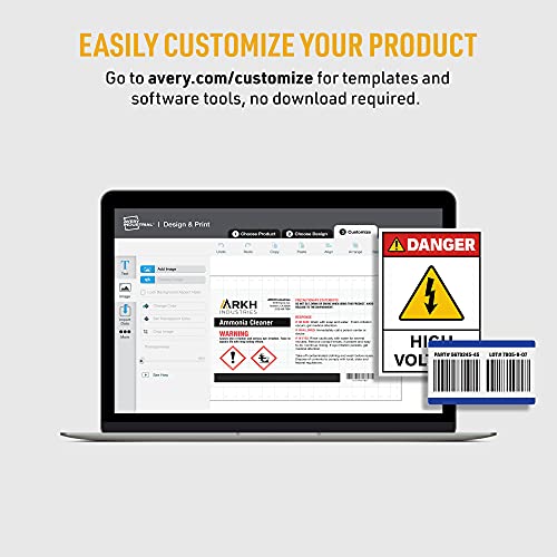 Avery® UltraDuty® GHS Labels, Waterproof, 1 X 1" White Square Labels , 12000 Total, Use with Laser Printers - size: 1" X 1", style: 12,000 labels
