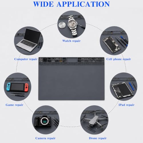 Extra Large Soldering Mat 932°F Heat Resistant Silicone Solder Mat 27.6''x15.7'' Non-Slip Large Repair Workbench Pad for Electronics Phone Watch Computer Laptop Repair BGA Soldering Iron (Grey) - color: Grey
