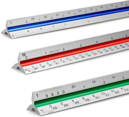 1 Pack 12" Architectural Scale Ruler Triangular Ruler, Color-Coded - color: Tricolor